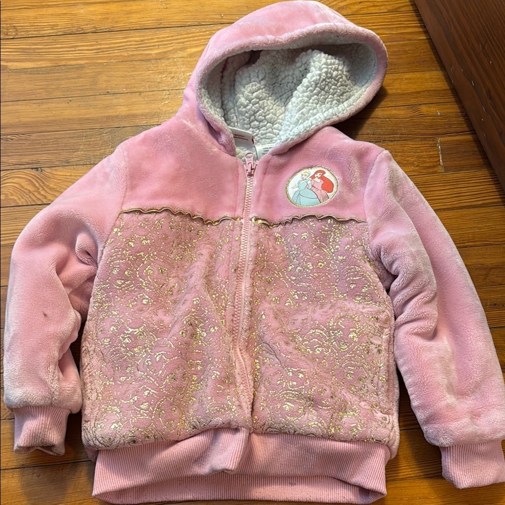 Pink Hooded Kids Jacket with Embroidered Design